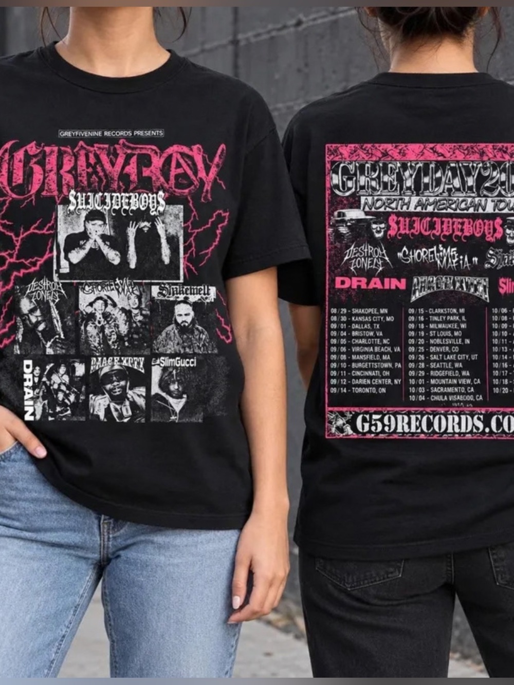 GreyDay 2026 Tour Tee, Suicideboys North American Tour Tee, Double Sided Rap Tee